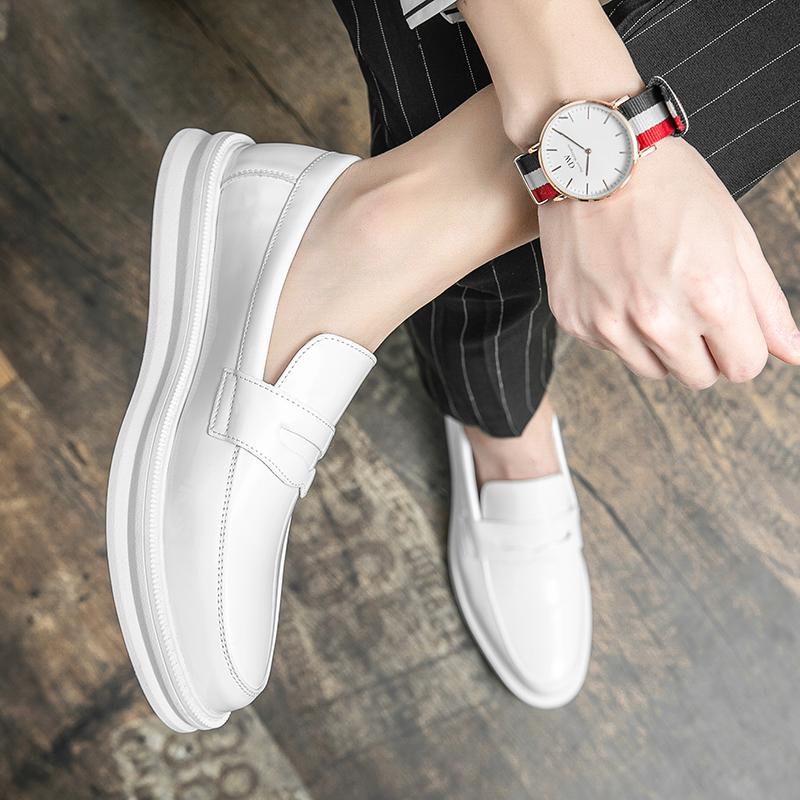 Spring White Leather Shoes Casual Shoes with Thick Soles Luxury Shoes Fashion Loafers Mens Slip-on Comfort Shoes Business Shoes