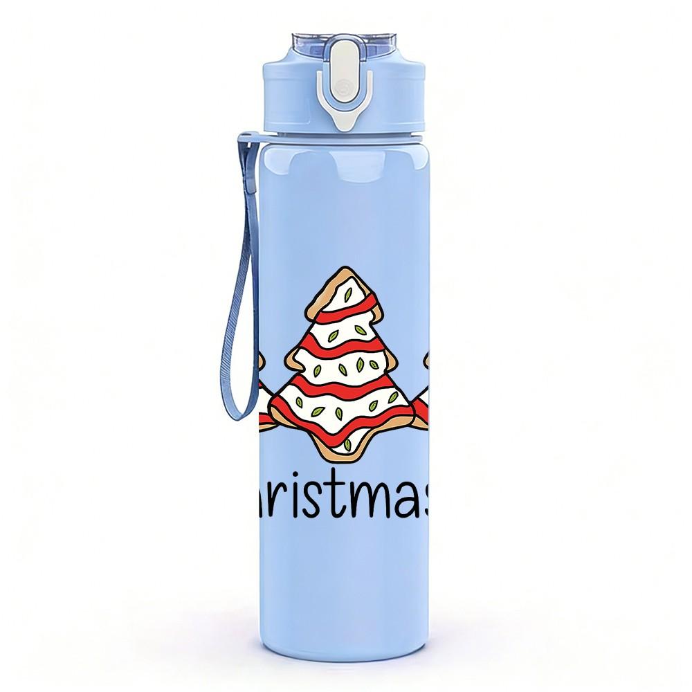 1PC Small Christmas Tree Group Print 750ml Color Plastic Sports Water Bottle Leakproof Flip Straw Lid Suitable for Sports Office Home Use