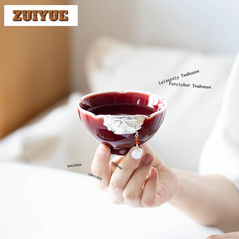 80ml Red Ceramic Teacup Luxury Tea Bowl Tea Cup Set Tea-tasting Meditation Cup Chazhan Master Cups for Tea Supplies Decoration