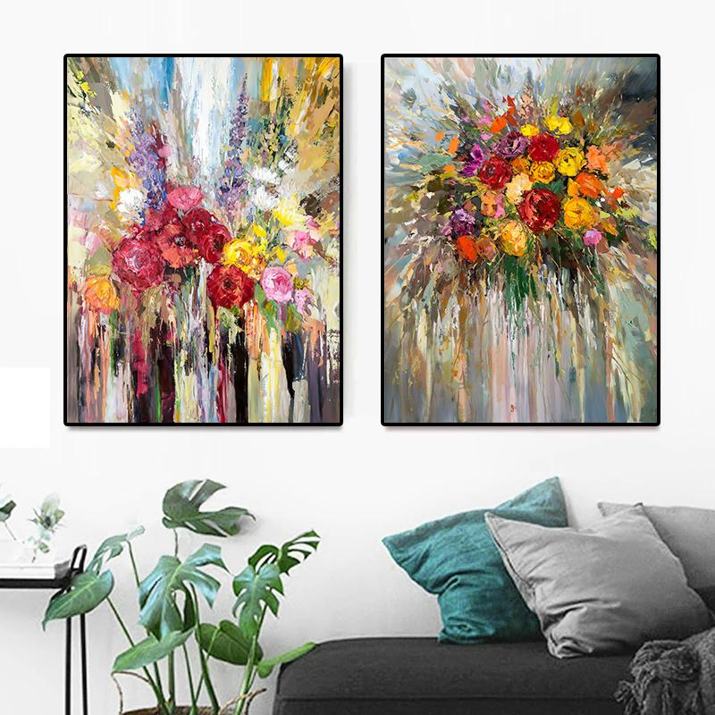 Красочные цветы, постеры и принты, абстрактная картина на холсте, скандинавские растения, настенные художественные картины для гостиной, современный домашний декор