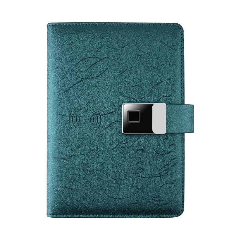 Refillable Loose Leaf Binder Notebook Fingerprint Lock Power Bank Diary Leather Organizer with Wireless Charger Usb Flash Drive