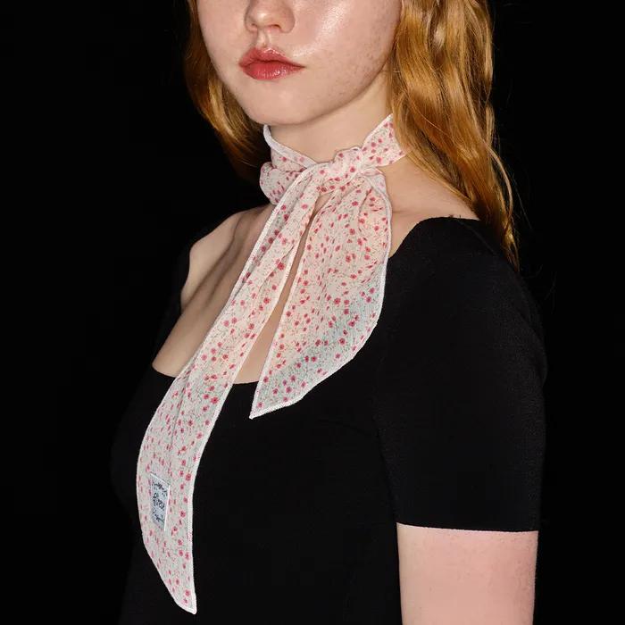 Floral Petite Chiffon Scarf (Red)