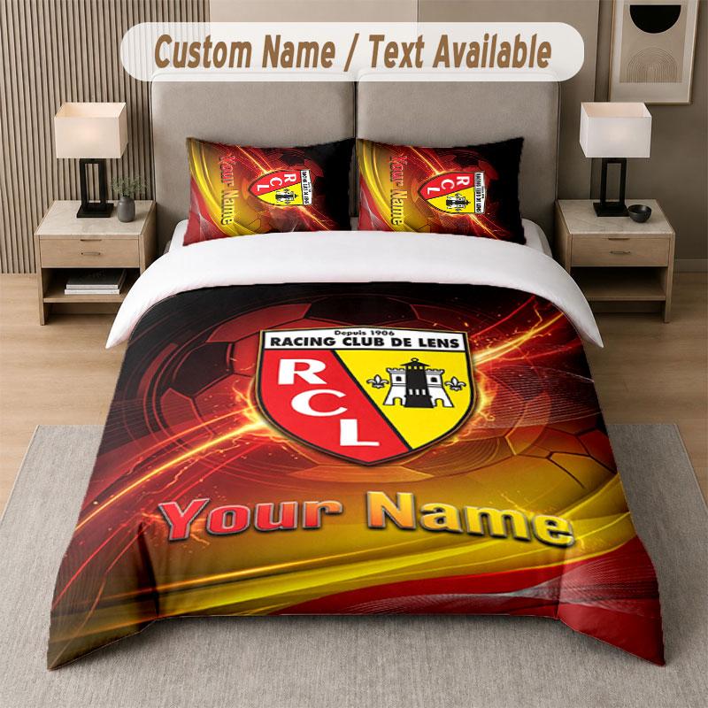 Custom Bedding Set racing club de lens Pattern, Print Name Text 1 Duvet Cover plus 2 Pillowcases Home Textile