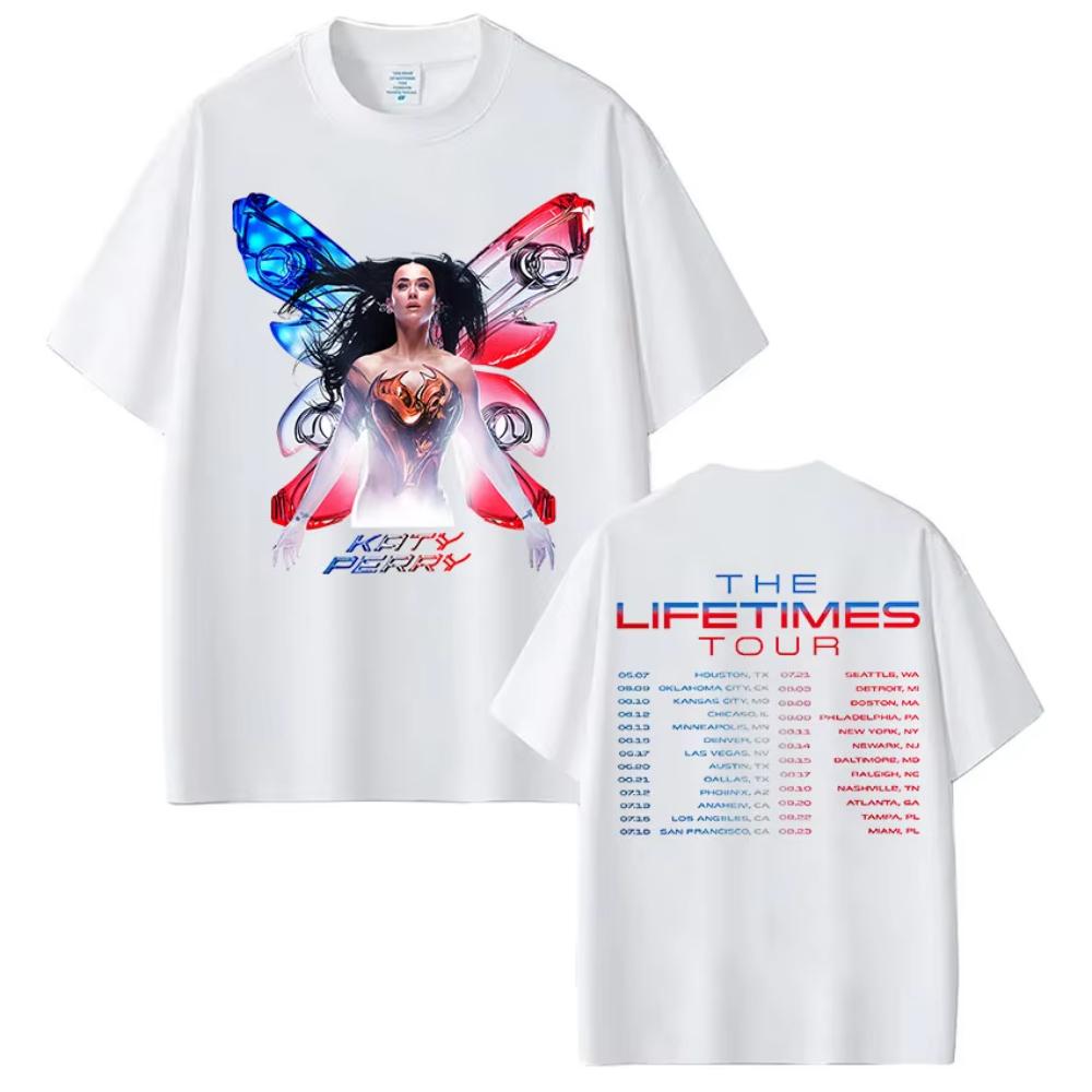 Singer Katy Perry The Lifetimes Tour 2025 New T Shirt Mens Women Clothing Loose Aesthetic Tshirt Casual Oversized Cotton Tshirt