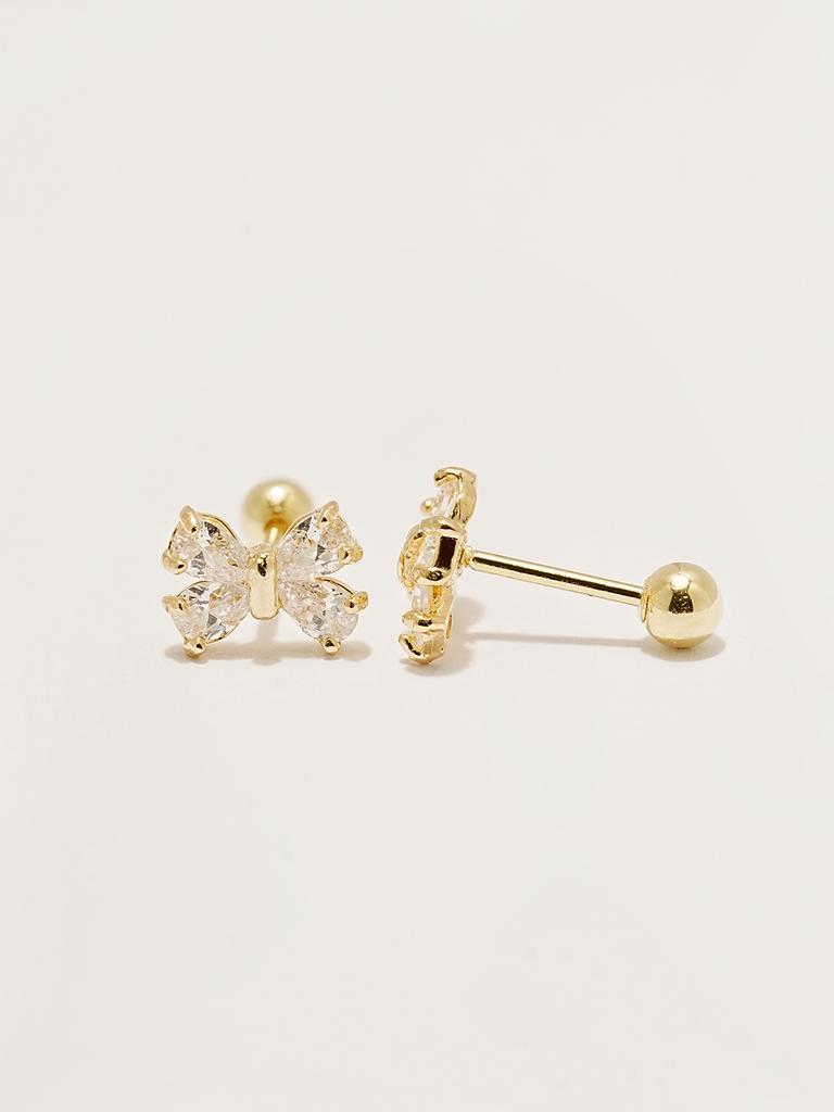 Минималпирсинг Серьги-гвоздики из 14K золота с хрустальной лентой
