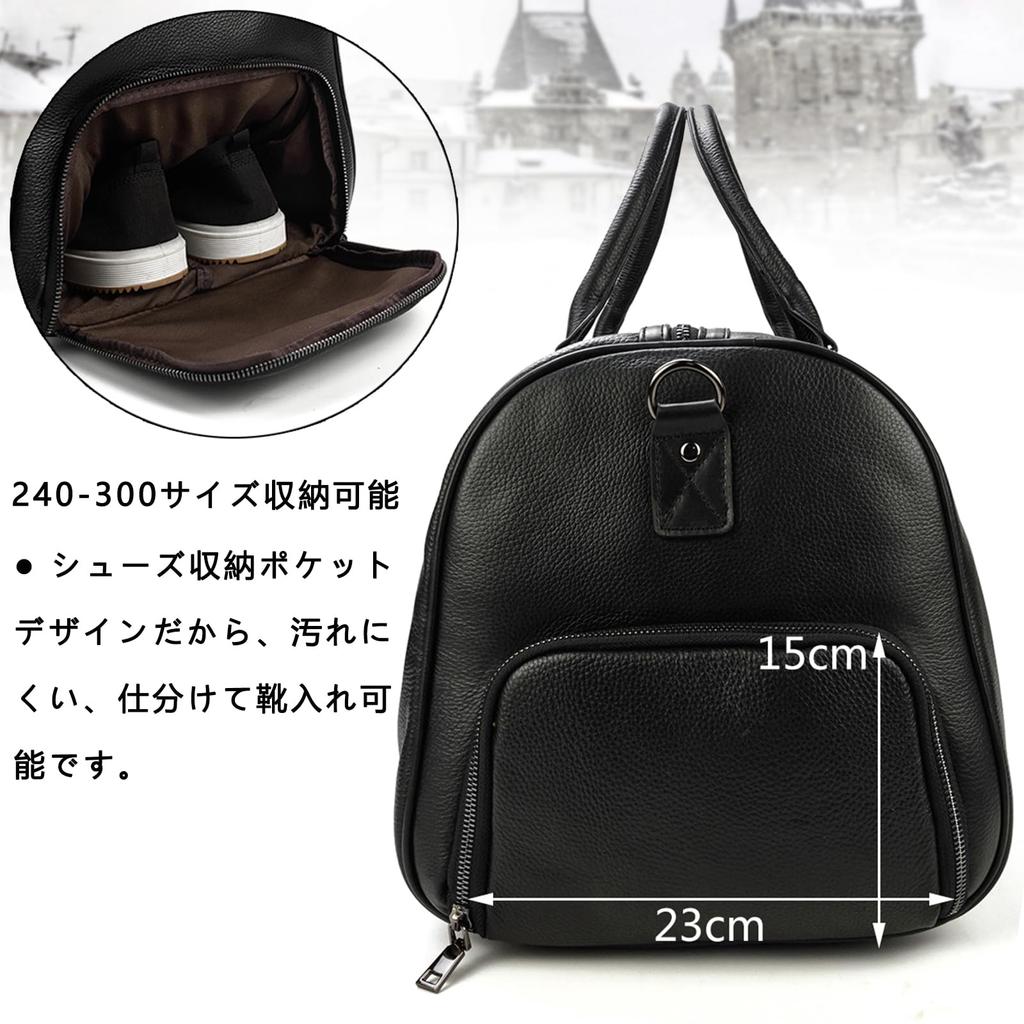 Genuine Leather Boston Bag for Leather Travel Bag with Shoe Golf and Bottom Large School Business 55cm Men, Carry-On, Compartment, Bag, Studs,