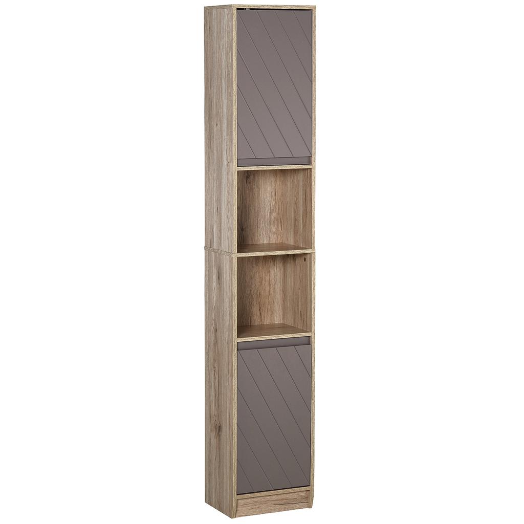Cozy style bathroom storage column unit, 30 x 24 x 170 cm, 2 doors, shelf, 2 niches, light oak grey