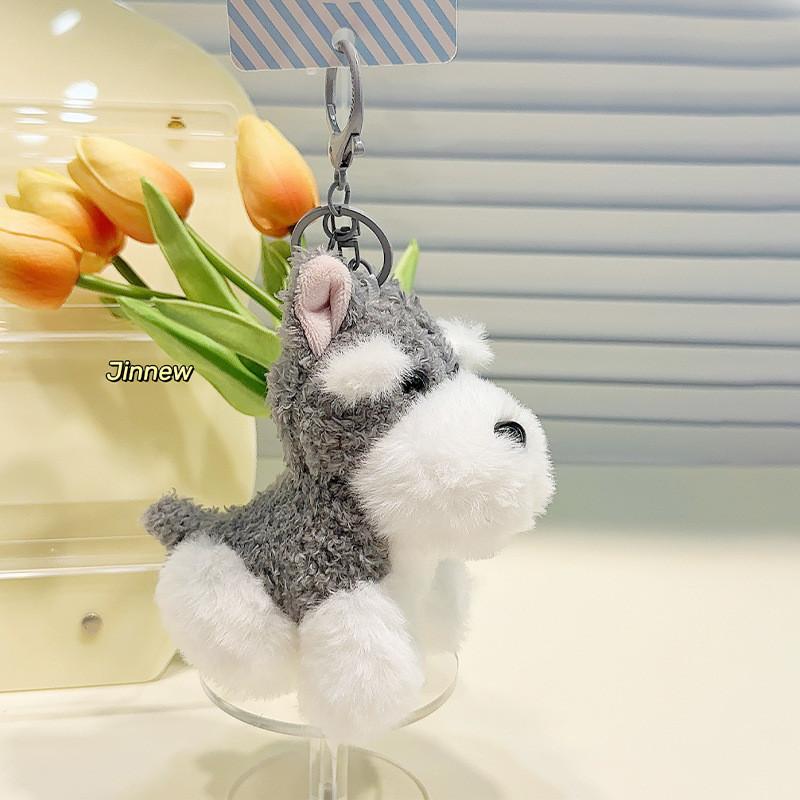 Adorable Gray And Black Schnauzer Plush Keychain Cute Backpack Accessory Gift