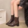 Модные женские ботинки Осень Повседневная кожаная обувь Женская мода Квадратный носок Массивный каблук Обувь Слипоны Современные ботинки Ручная работа Короткие ботинки