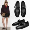 Women's Black Sheepskin Mary Jane Leather Flats with Buckle Strap