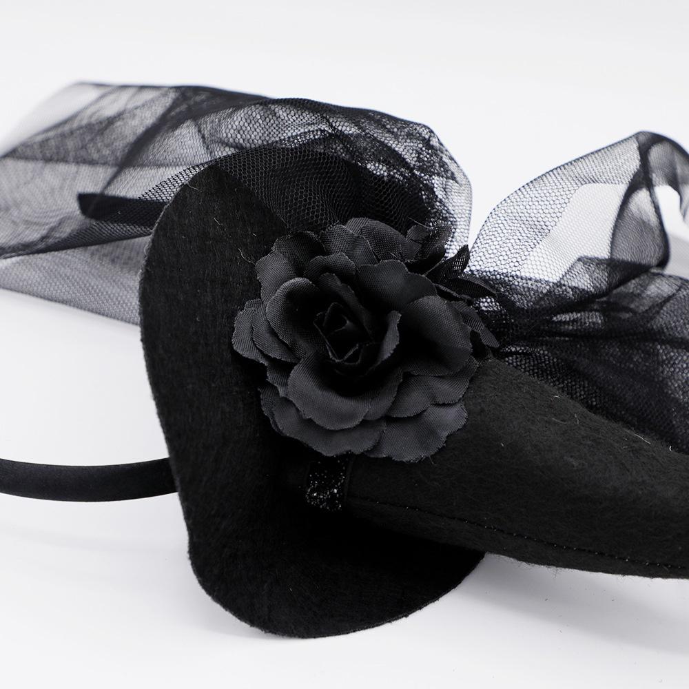 Стильная кружевная повязка на голову для вечеринки на Хэллоуин Французская винтажная шляпа ведьмы с мультяшными элементами привидений ручной работы)