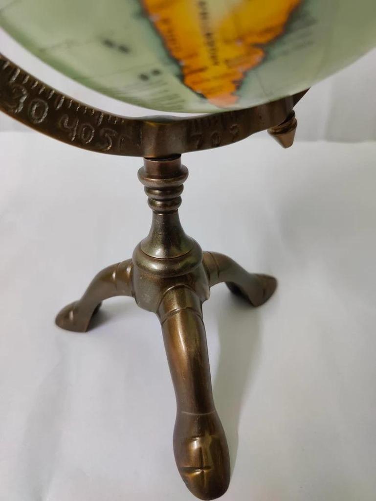 Antique Brass Globe with Stand | Vintage World Map Globe | Decorative Tabletop & Desk Essentials | Vintage Replogle World Globe