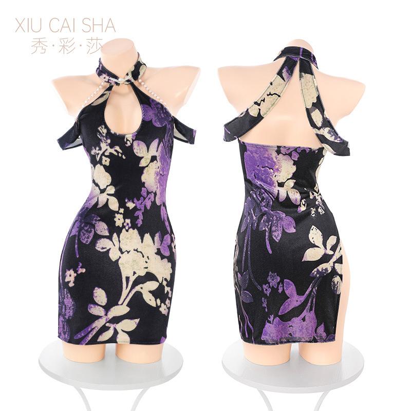 Sexy underwear women's sexy classical cheongsam sweet temptation cosplay fun perspective no-take-off pajamas women's short skirts