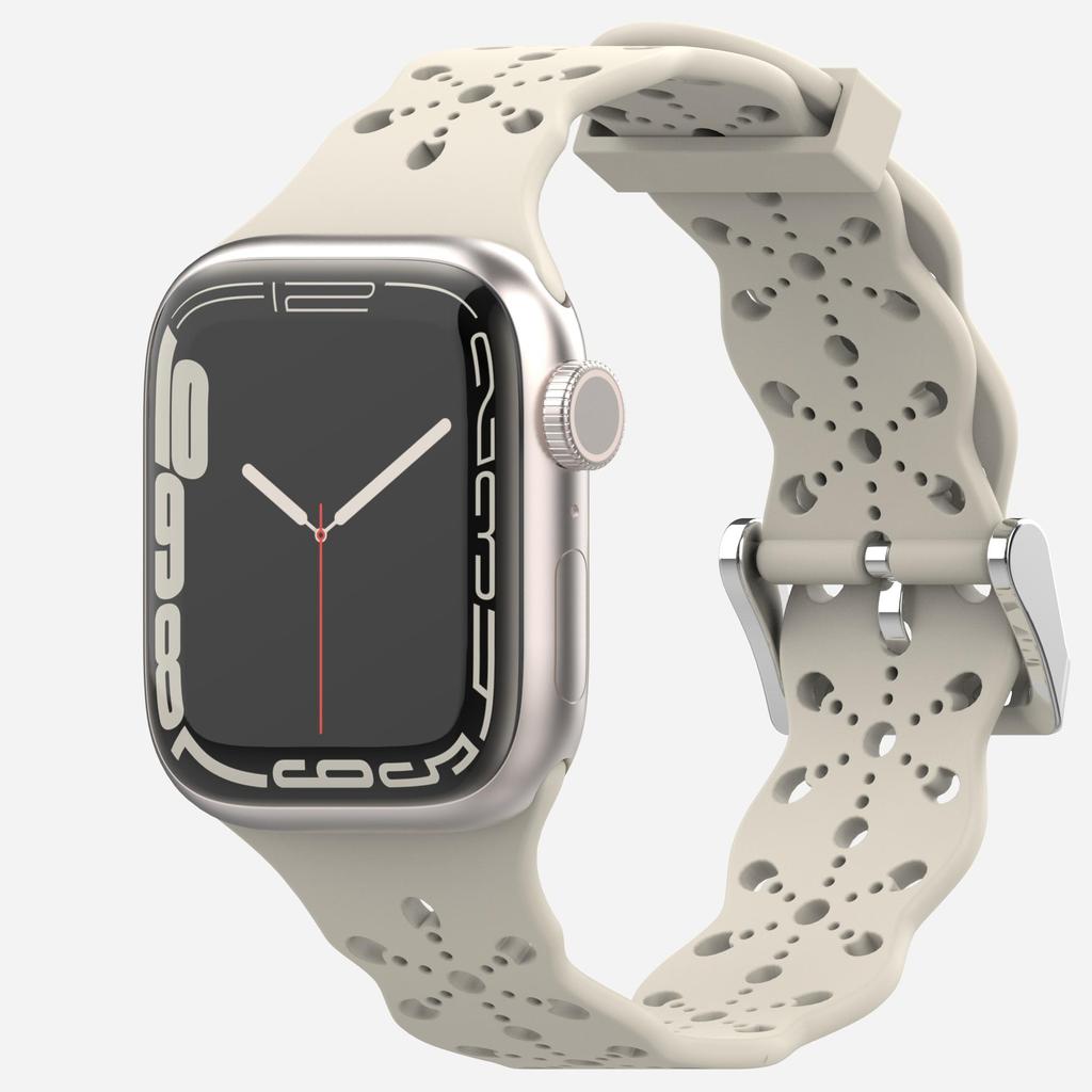 Кружевной силиконовый ремешок для Apple, ремешок для часов 49/45/41/44/42/40/38 мм, дышащий браслет для iWatch UItra 9 8 7 6 5 4 3 SE