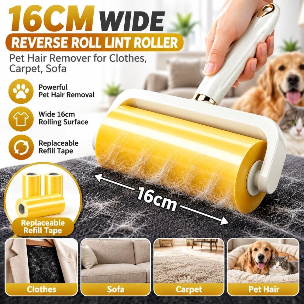 Reverse Roll Pet Hair Remover Roller Replaceable Refill Tape Sticky Lint Roller Pet Hair Cleaning