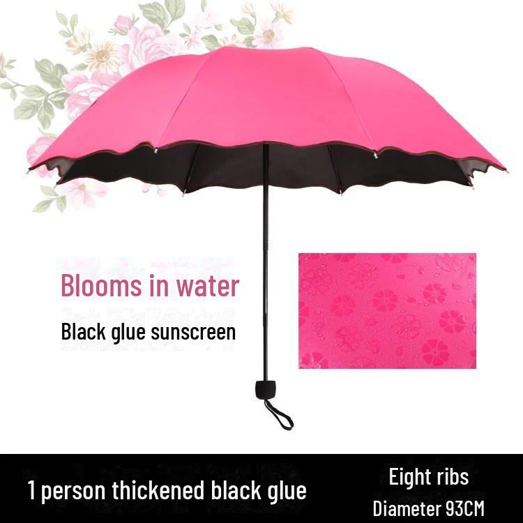 Dual-Use Water-Blooming Parasol: Foldable, Sun & Rain Black Glue Umbrella, Customizable LOGO.