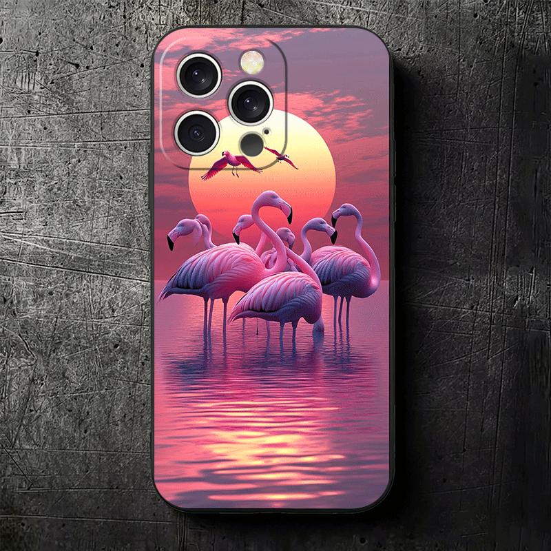 Розово-красный Мечтательный Фламинго Мягкий Чехол для Телефона для iPhone 16 16E 17 Air 15 Pro Max 14 Plus 13 Mini 11 12 7 Черная Задняя Крышка