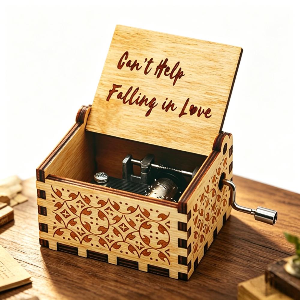 Wooden Hand Cranked Music Box You Are My Sunshine Can't Help Falling in Love Valentine's Day To Christmas Birthday Gift 3