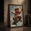 Animal Wall Art, Nordic Cool Skateboard Cat Street Style Canvas Painting, Trendy Poster Print for Bedroom Living Room Wall Decor