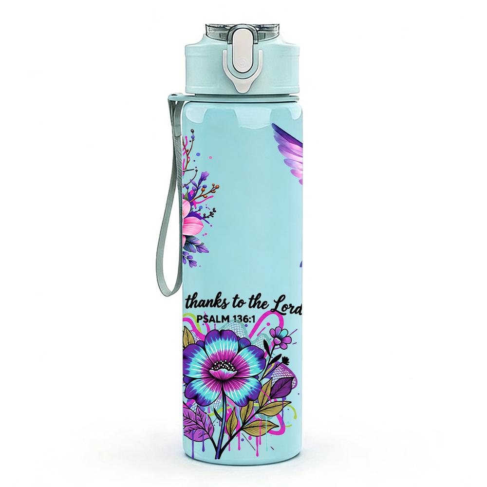 1PC Hummingbird Multi Flower Bouquet 750ml Color Plastic Sports Water Bottle Leakproof Flip Straw Lid Suitable for Sports Office Home Use