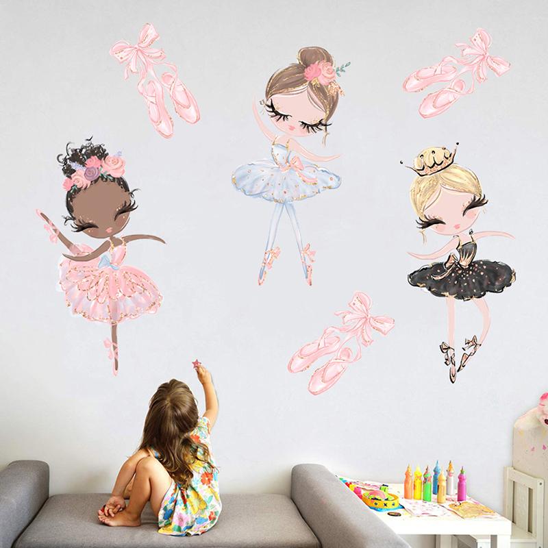 Ballet Dancer Wall Sticker Kids Rooms Cartoon Girl Wall Stickers Decoration Room