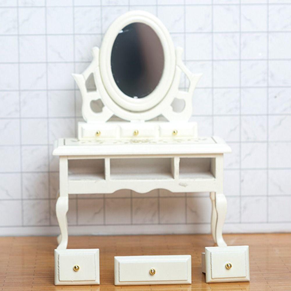 1:12 Doll Dresser Wood Miniature Dressing Mirror Creative Dollhouse Furniture Gift