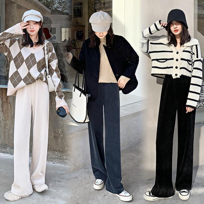 Fashion High Waist Women's Straight Leg Pants Autumn and Winter Elegant Casual Loose Simple Long Pants Ladies Solid Color Trousers 2347