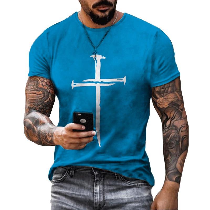 Men's Casual Cross Faith Printed T-shirt for Streetwear Trendsetters Shirt