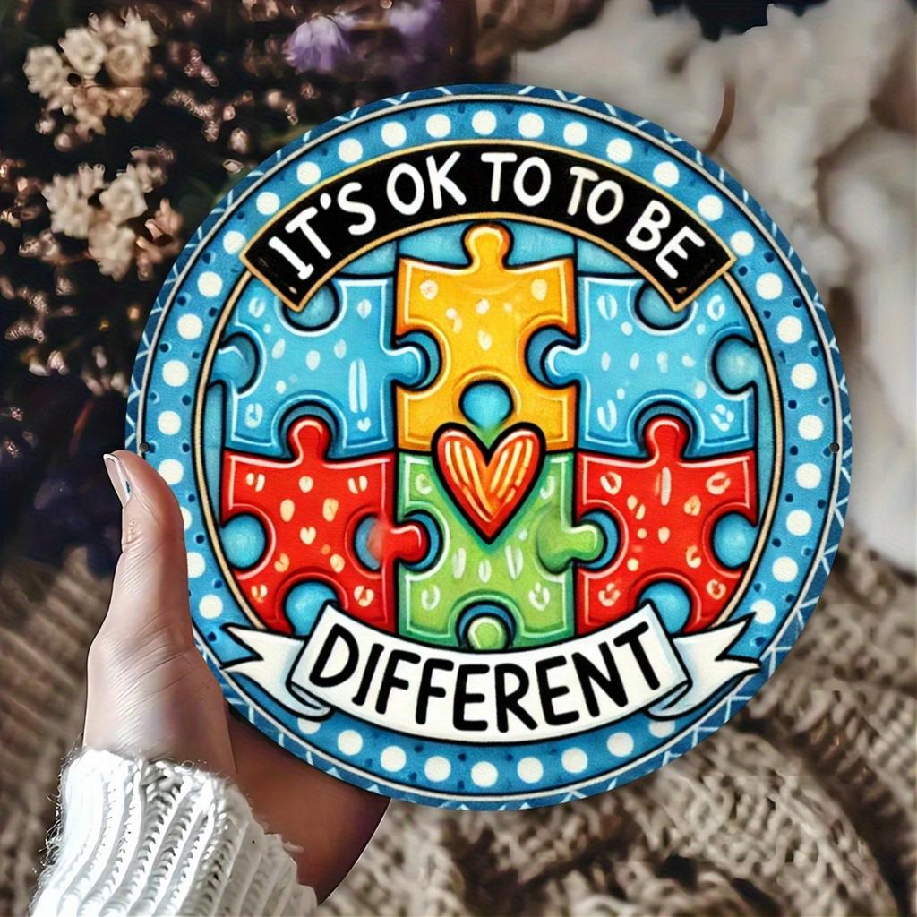 Pack Autism Awareness Inch Round Iron Metal Sign Its OK To Be Different Inspirational Wall Decor Hanging Plaque for Home