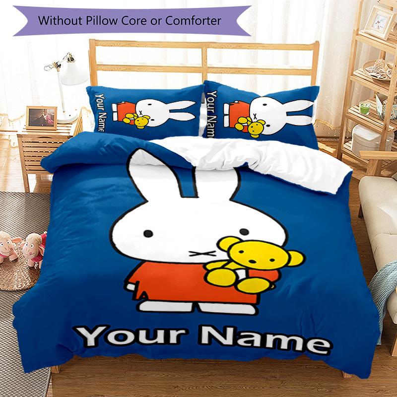 3pcs Miffy3 Cover Set - Personalized Name, HD Printed Bedding with 1 Cover and 2 Pillowcases - Perfect for Home Decor, Easy Care