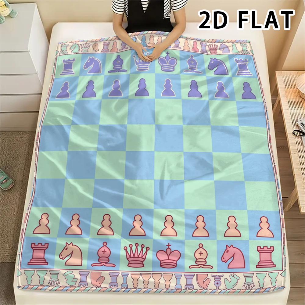 1Pc Chess Print Flannel Blanket,High quality Comfortable for All Seasons,Home Decor,Warmth and Comfort,Perfect for Christmas Gifts