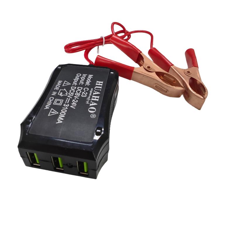 Зарядное устройство с зажимами-крокодилами 12В 24В на 5В, 3 USB-порта для зарядки телефона, планшета, ноутбука, Аварийный источник питания, USB-адаптер
