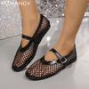 Женские сетчатые босоножки с кристаллами на плоской подошве, повседневные модные лоферы, женская обувь 2024 года, трендовая осенняя модельная обувь, удобная новая Mujer Zapatos