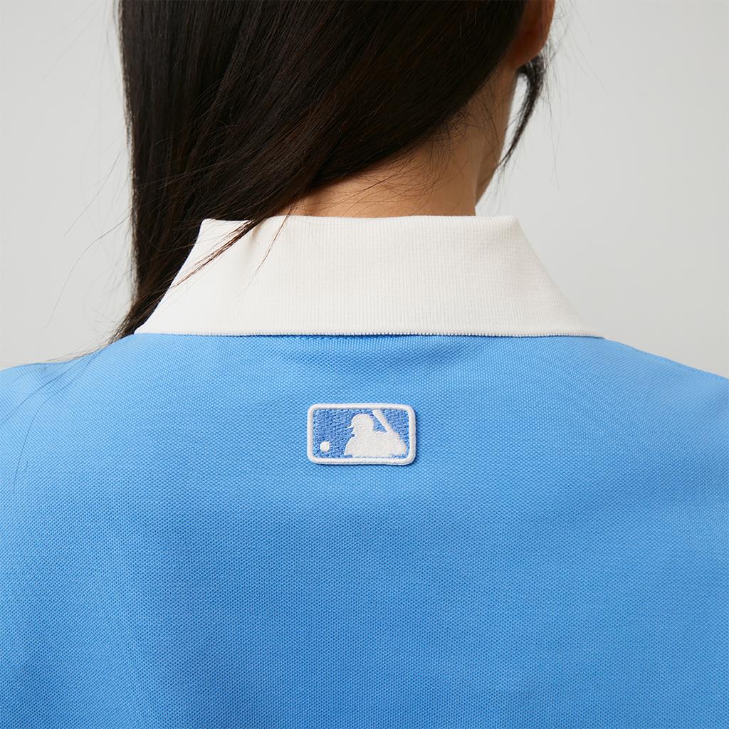 New MLB Base Logo Short Sleeved Dresses Women's Blue 3FOPB0343-07BLL