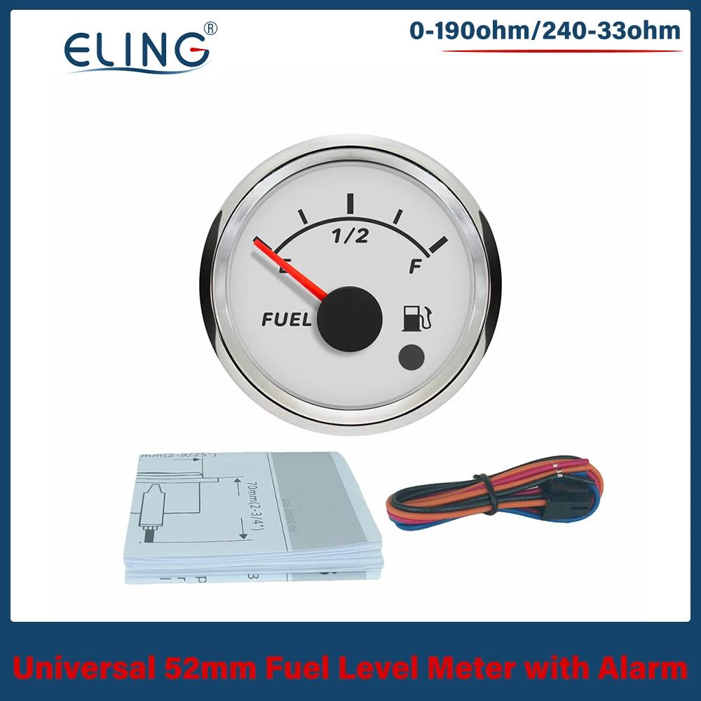 ELING Universal 52mm Fuel Level Gauge Meter 0-190ohm 240-33ohm with 8 Colors Backlight and Alarm for Car Boat 12V 24V
