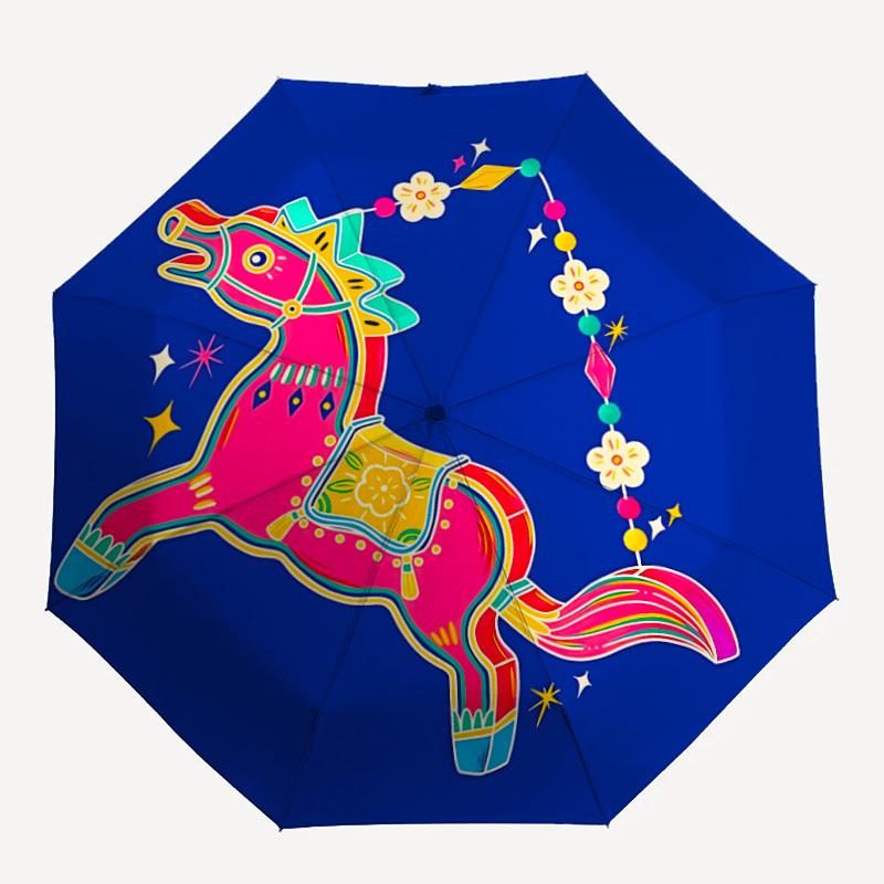 1pc Colorful Horse Ornament Folding Umbrella | Elegant Design, Fashionable Accessory, Durable Construction, Sturdy Ribs yy251107038