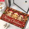 2D Flat 1pc 850Gsm Velvet Door Mat Xmas Puppy Art HD Printed Kitchen Rugs, Non-Slip Yoga Mats, Absorbent Machine Washable Polyester Rug for Bathroom,