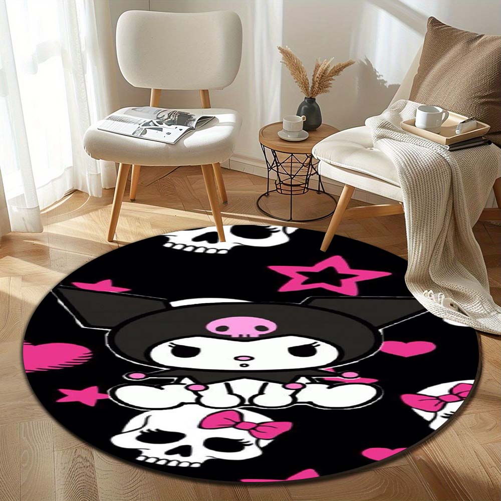Hello Kitty cartoon round rugs in various sizes, suitable for children's living rooms, camping, picnics, and flannel non-slip yo