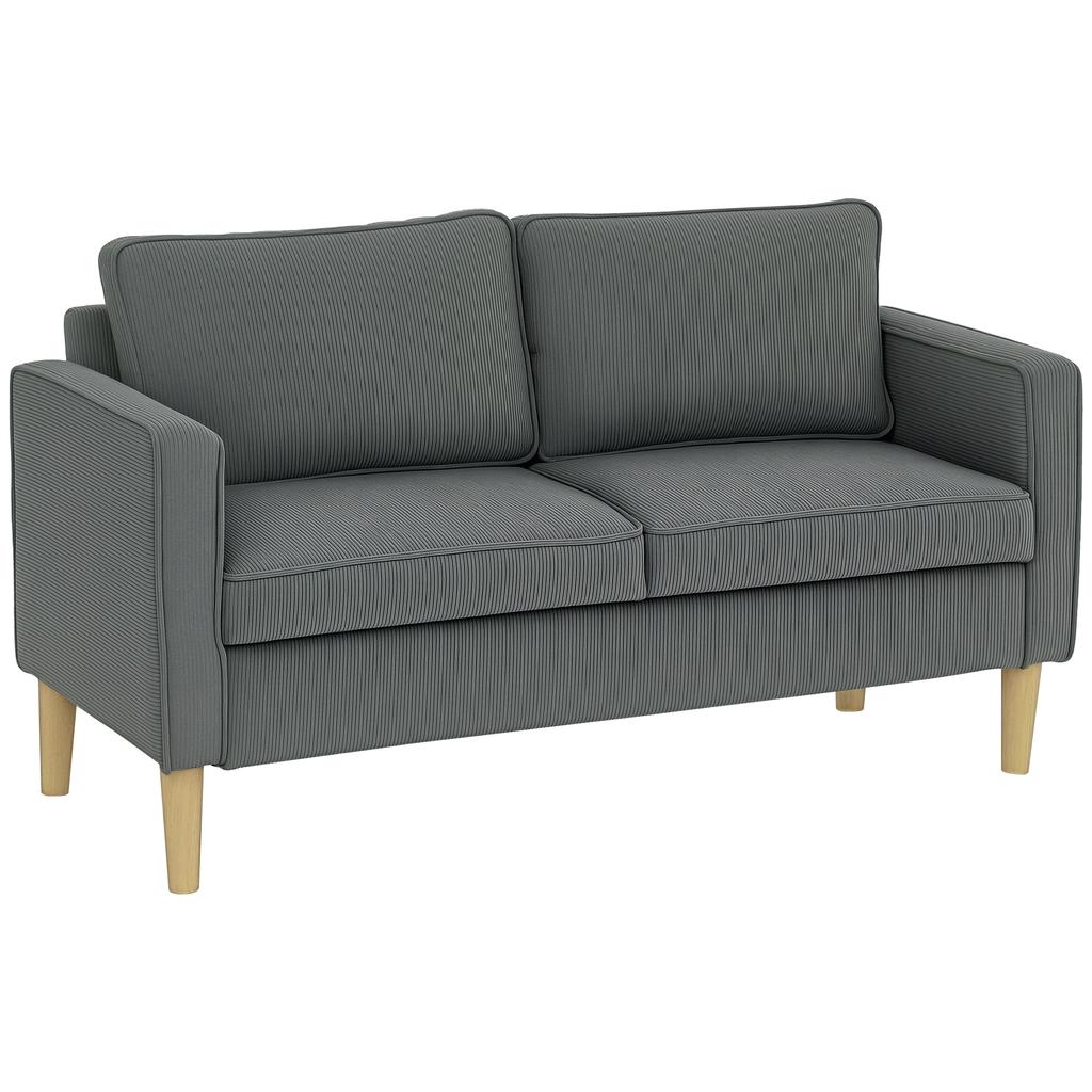 2-Seater Sofa with Storage Space and 2 Cushions, in Velvet-Effect Fabric and Wood, 140x63x79 cm, Grey