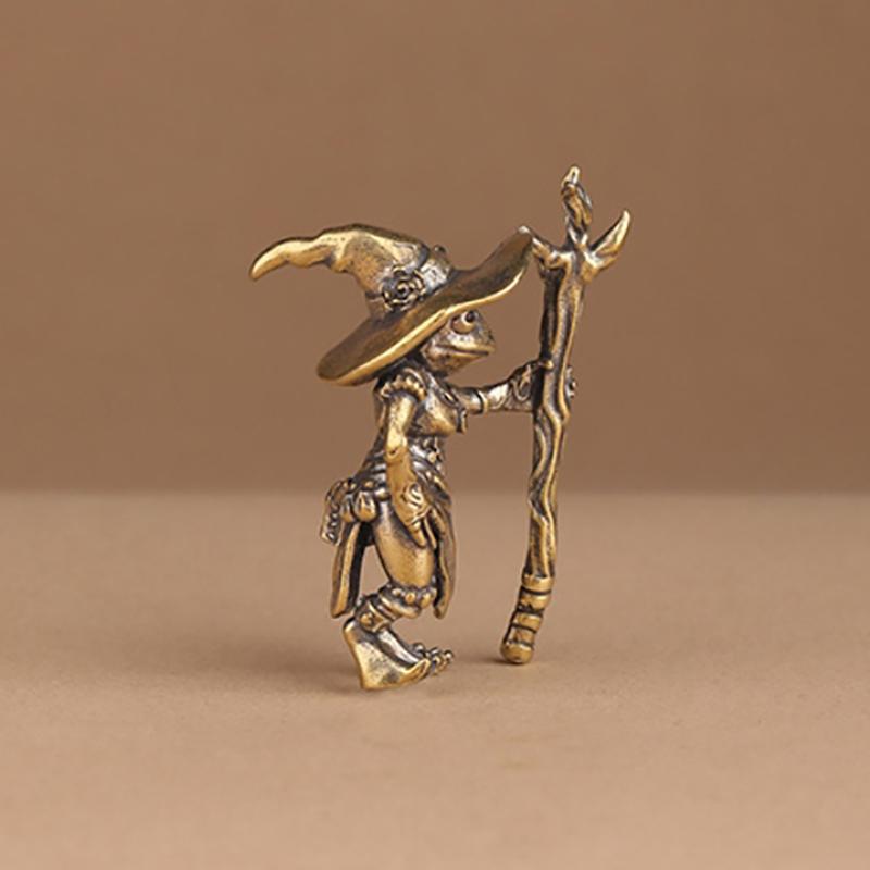 Винтажная латунная статуэтка волшебника-лягушки, настольное украшение, металлические милые фигурки, миниатюры, украшения для дома и офиса, украшения для автомобиля