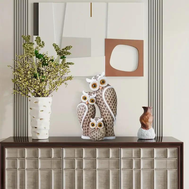 Современная скульптура семьи сов из смолы, декор для гостиной, прихожей и тумбы под телевизор, идеально подходит для домашнего офиса, идеальный подарок на новоселье