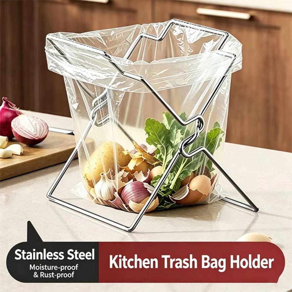 Freestanding Garbage Bag Stand Foldable Kitchen Waste Rack Food Scrap Holder Food Scrap Collection