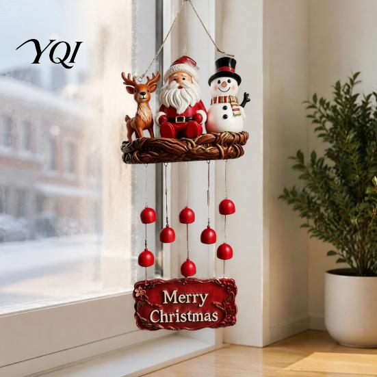 Christmas Hanging Decor for Porch Santa Wind Chime, Festive Ornament, Claus Snowman Elk Holiday Yard Ornaments Home Chime Patio Garden Decoration
