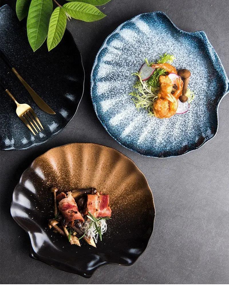 Japanese Tableware Creative Ceramic Sushi Plate, Shell Snack Fruit Plate Household