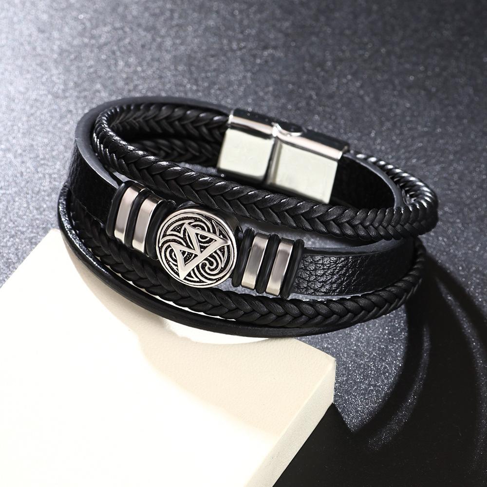Men Bracelet Multi-layer Braided Leather Scripture Compass Rope Chain Wristband