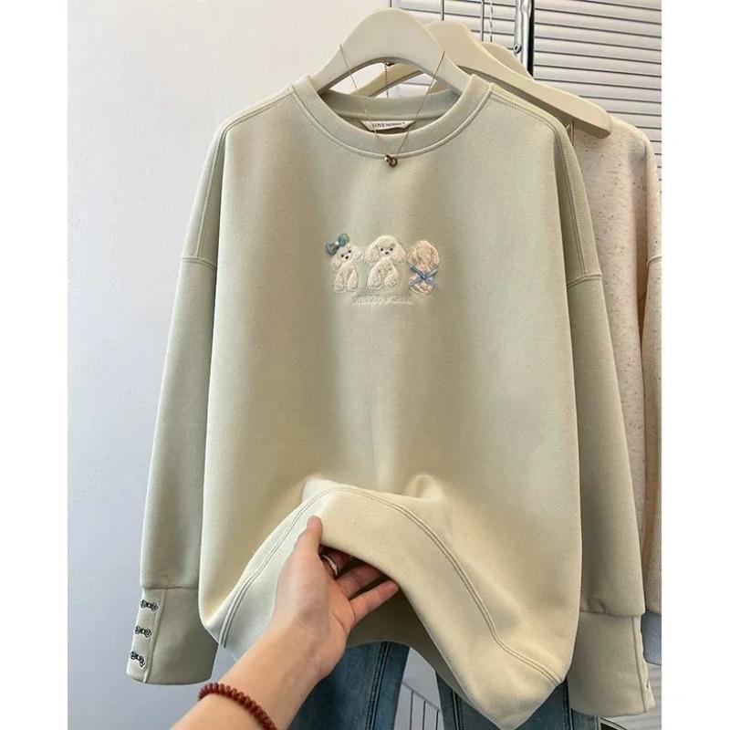Свитшот с милым принтом и вышивкой щенка, осенне-зимний, высококачественный, нишевый, в западном стиле, свободный, вельветовый, пуловер