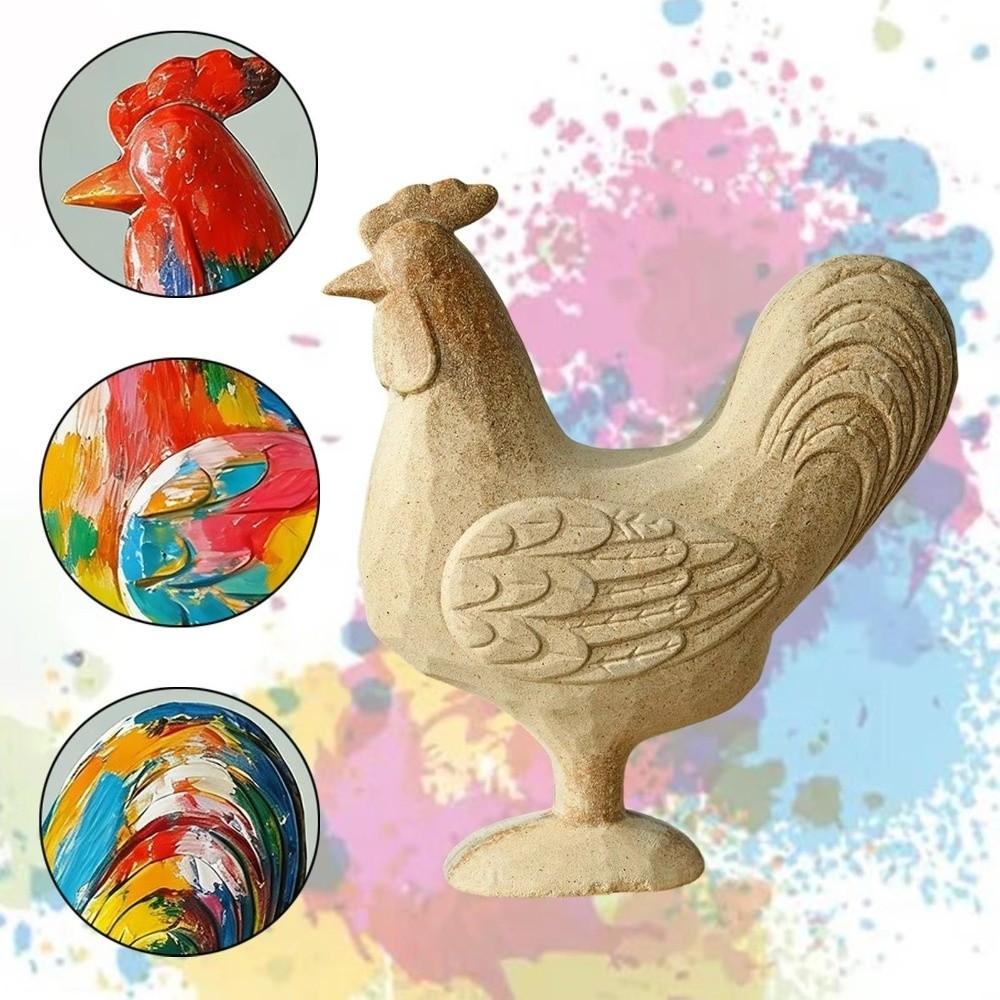 Hand-painted Wooden Bunny Statue Rooster Painting Rabbit Figure  Home Decoration
