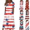 Женское летнее повседневное модное платье с коротким рукавом и карманом на День независимости с коротким рукавом