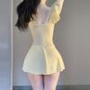 1011 senior one-piece swimsuit for women, thin and belly-covered conservative skirt-style vacation soaking in hot spring, pure desire hot spring women