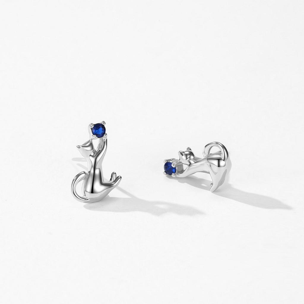 Серьги-гвоздики из стерлингового серебра S925 с игривым котенком для женщин – Креативные, милые животные серьги